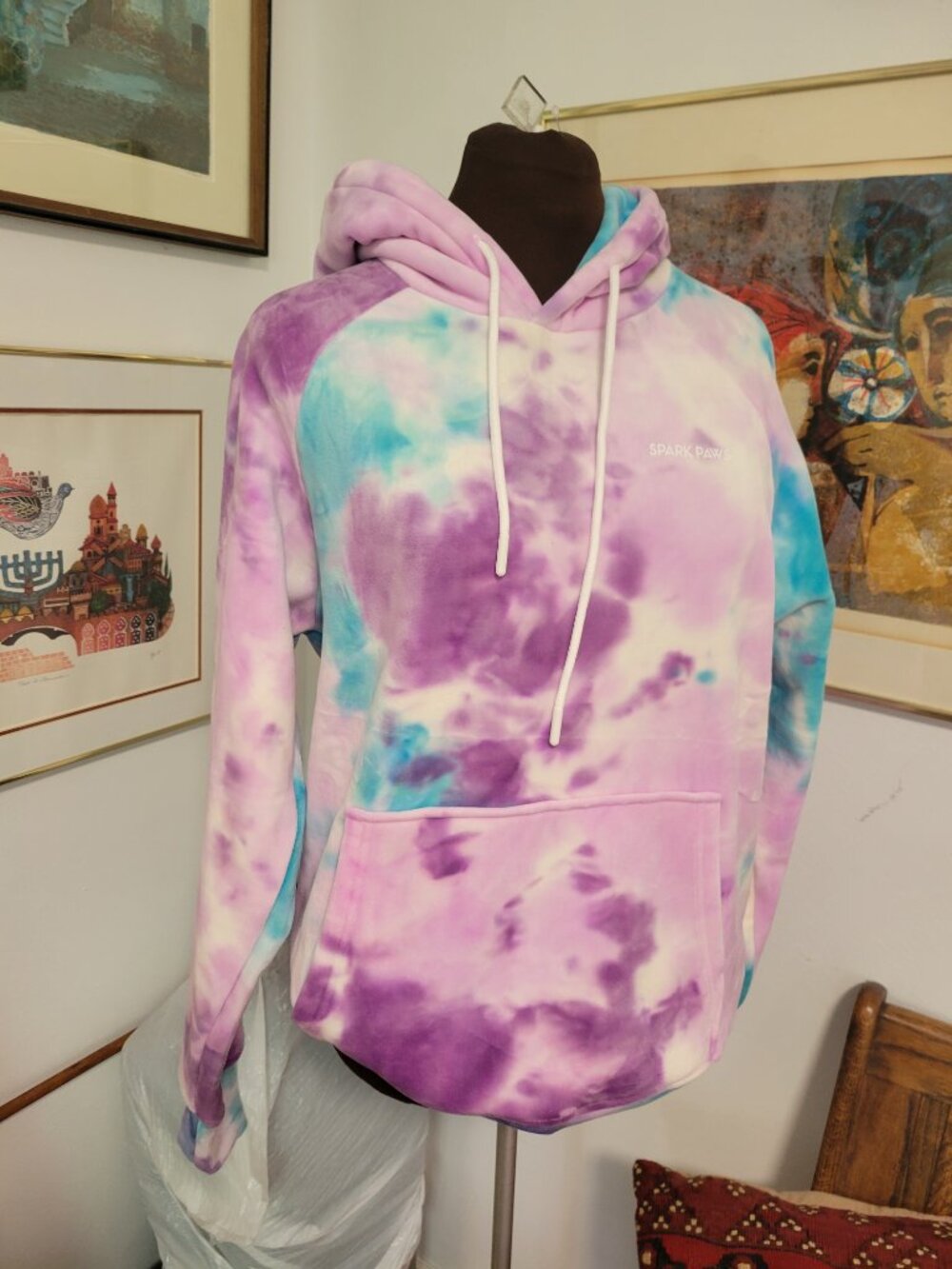 NWT Spark Paws Human Hoodie - Premium Quality, Buttery Soft 90s Retro Sky Dye M